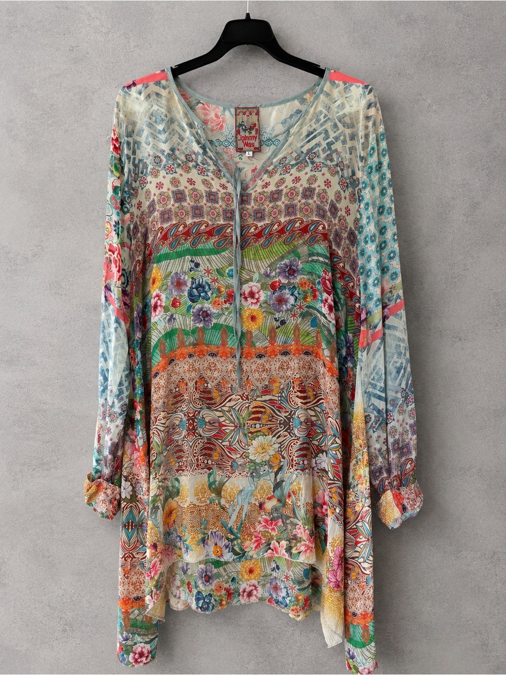 Johnny Was Cupra Rayon Floral Paisley Boho Tunic Top Large